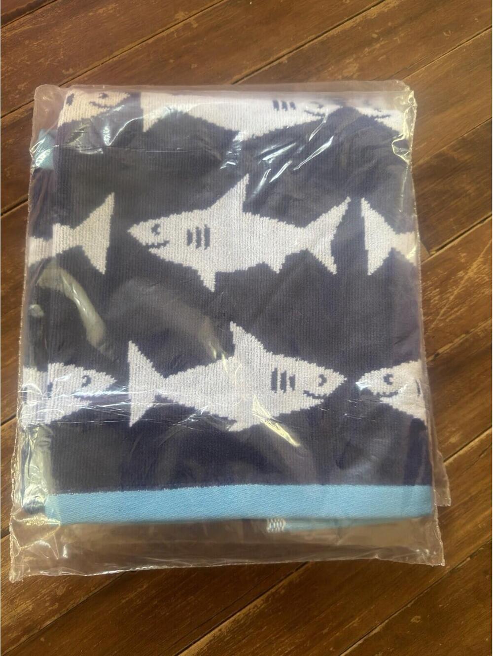 Pottery Barn Kids Navy Shark Print Reversible Hand Towel